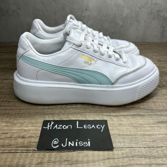 Puma~Women’s~”Oslo Maja”~White/Blue Platform Trainers Sneakers~Size 7 - Picture 2 of 8